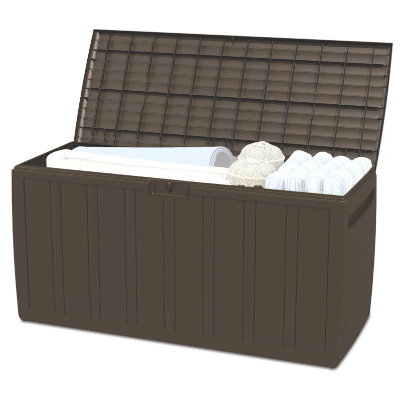 Ram Quality Products Large Outdoor Storage Deck Box Organizer Bin Waterproof Patio Furniture, 71 Gallon Capacity, Brown
