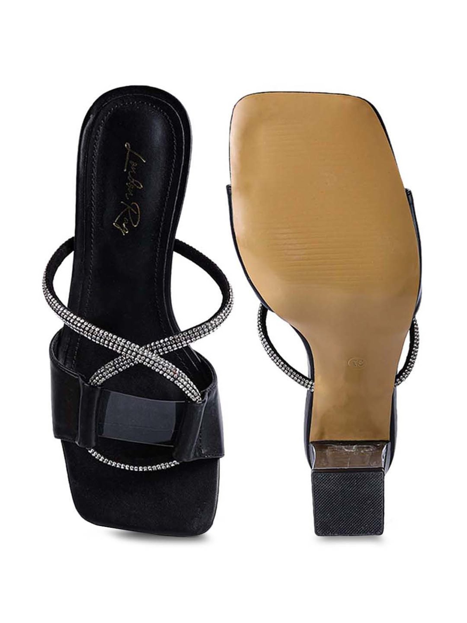 London Rag Women's Crystal Loop Black Casual Sandals