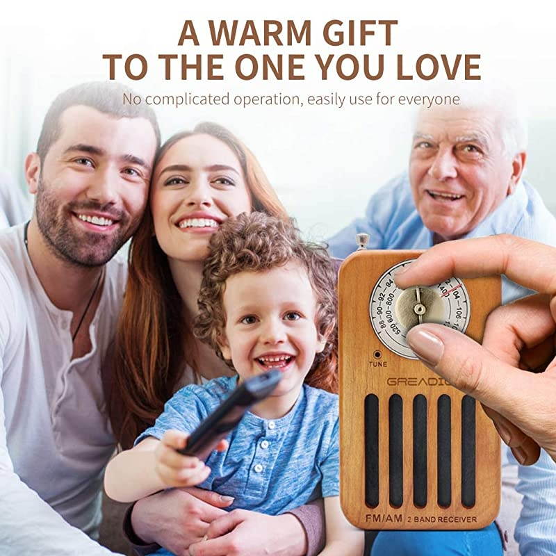 Portable Radio Pocket Retro Cherry Wood Radio with Headphone Jack Best Reception Battery Operated Personal Transistor by 2 AA Battery for Travelling Jogging and Walking