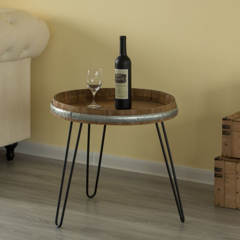 Vintiquewise Wooden Wine Barrel Head End Table Accent Coffee Table