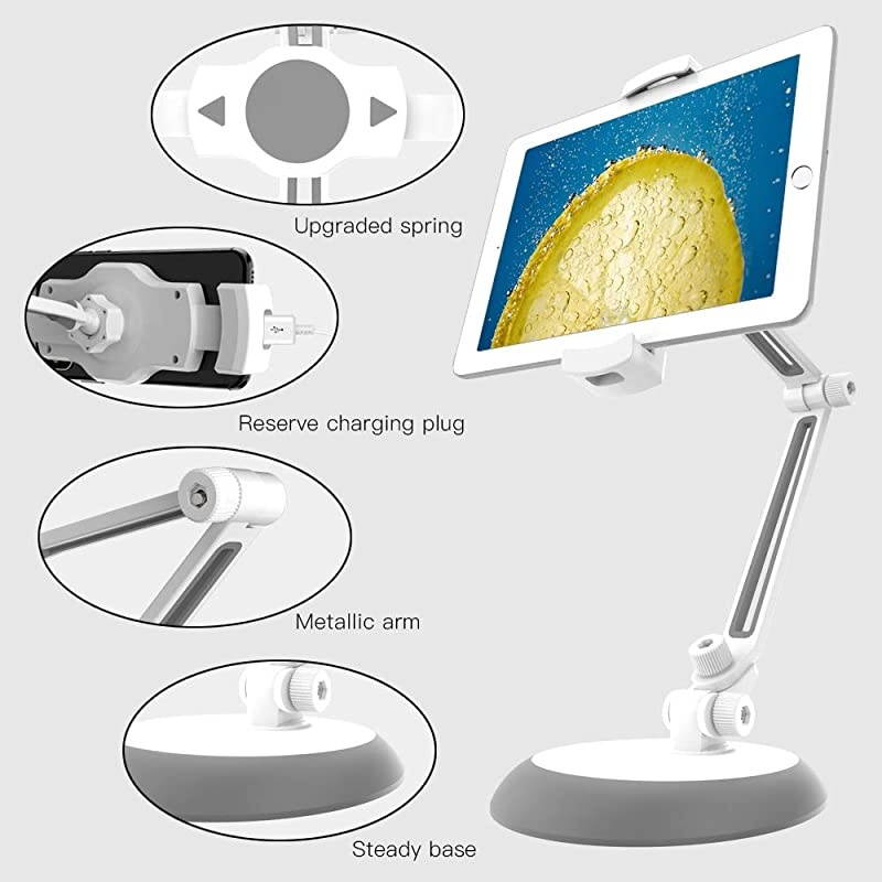 Adjustable Phone StandTablet Stand Stable 360 Swivel Folding Tablet Holder Compatible with iPad iPhone Samsung Galaxy up to 105 inch Screen Gray