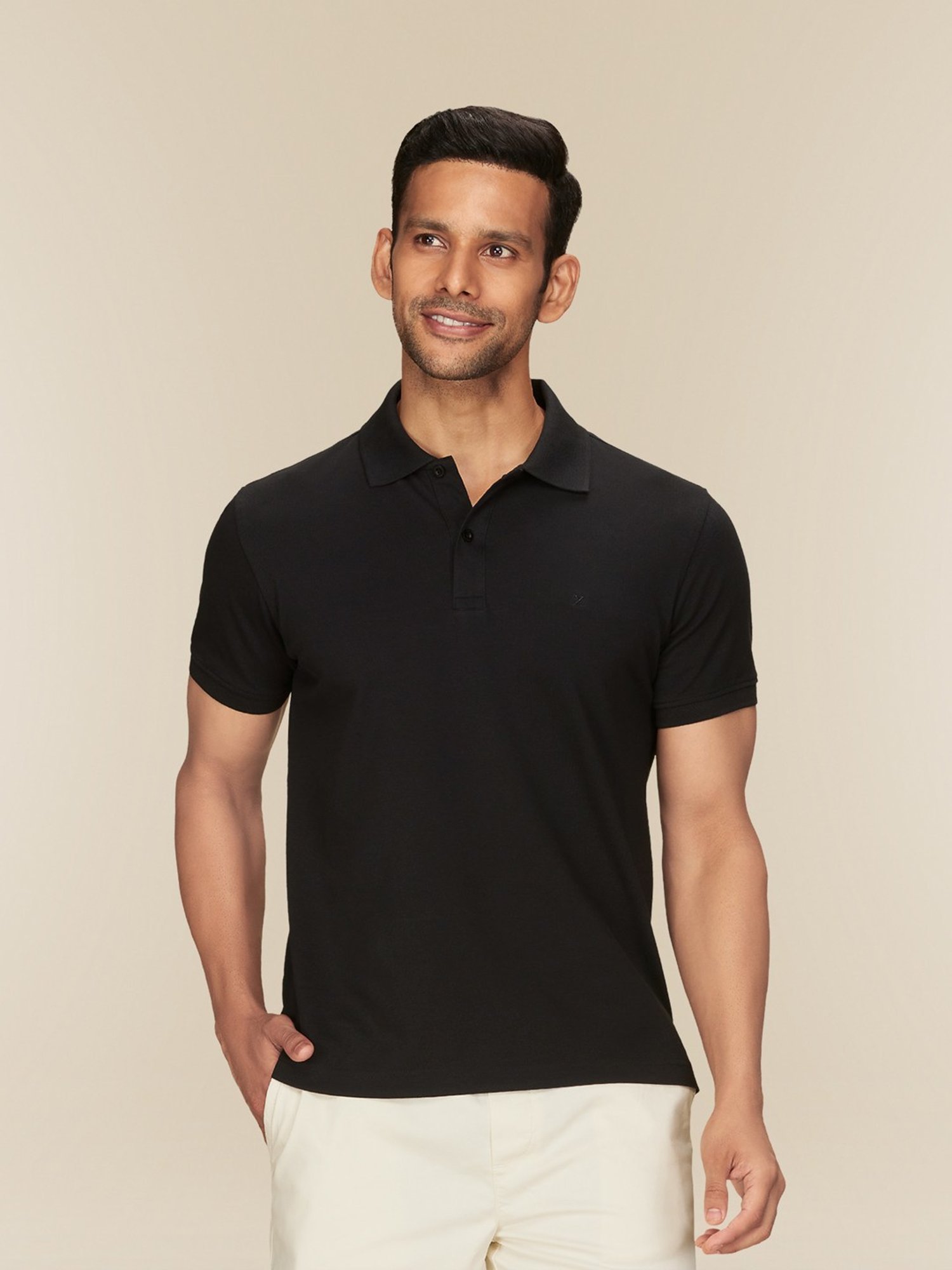 XYXX Pitch Black Cotton Regular Fit Polo T-Shirts