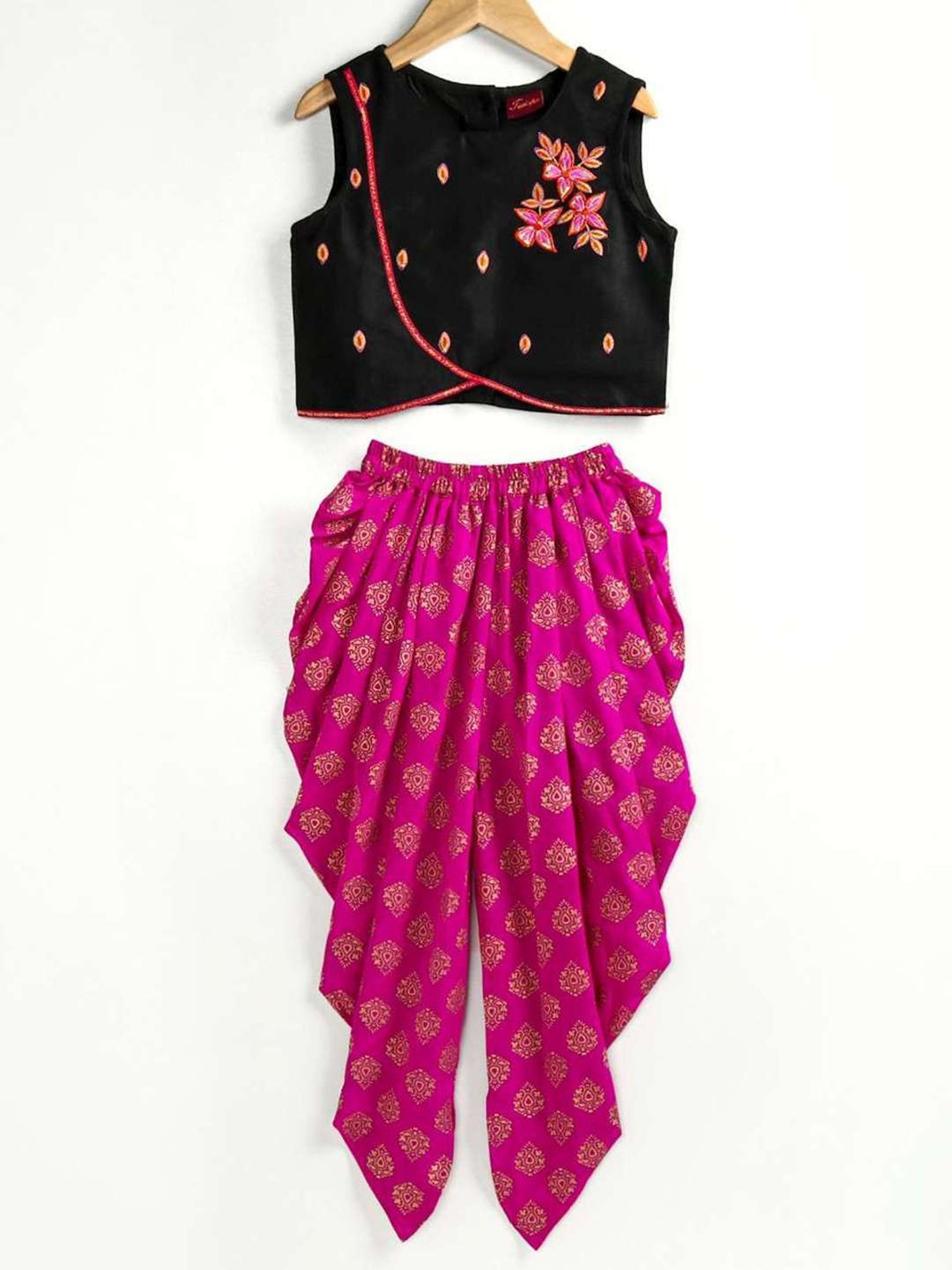 TWISHA Kids Black & Purple Embroidered Top Set