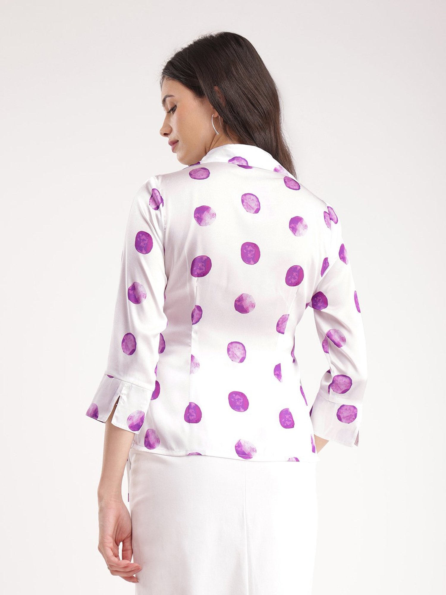 Fablestreet White & Purple Polka Dot Top