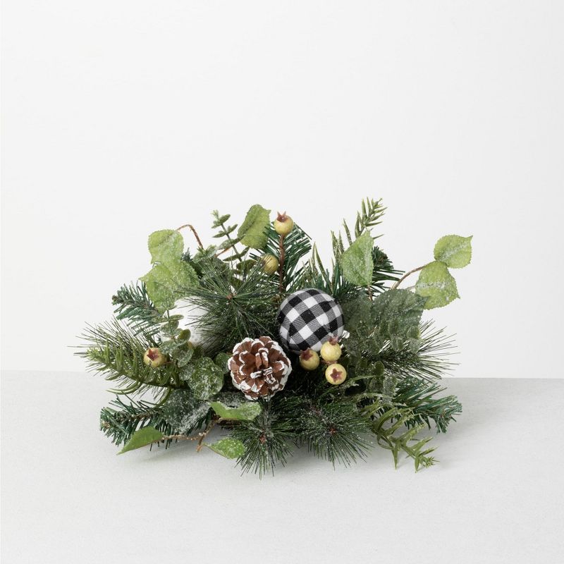 Sullivans Flocked Plaid Pine Orb Decorative Filler 6"H Green