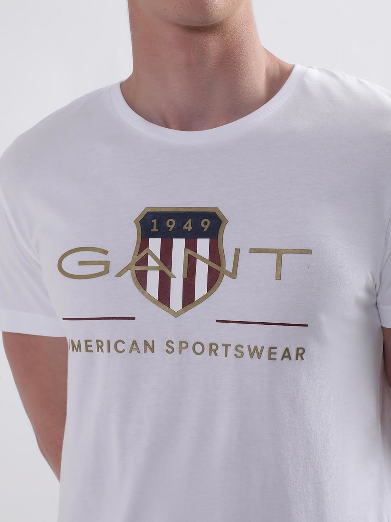 GANT White Cotton Regular Fit Printed T-Shirt