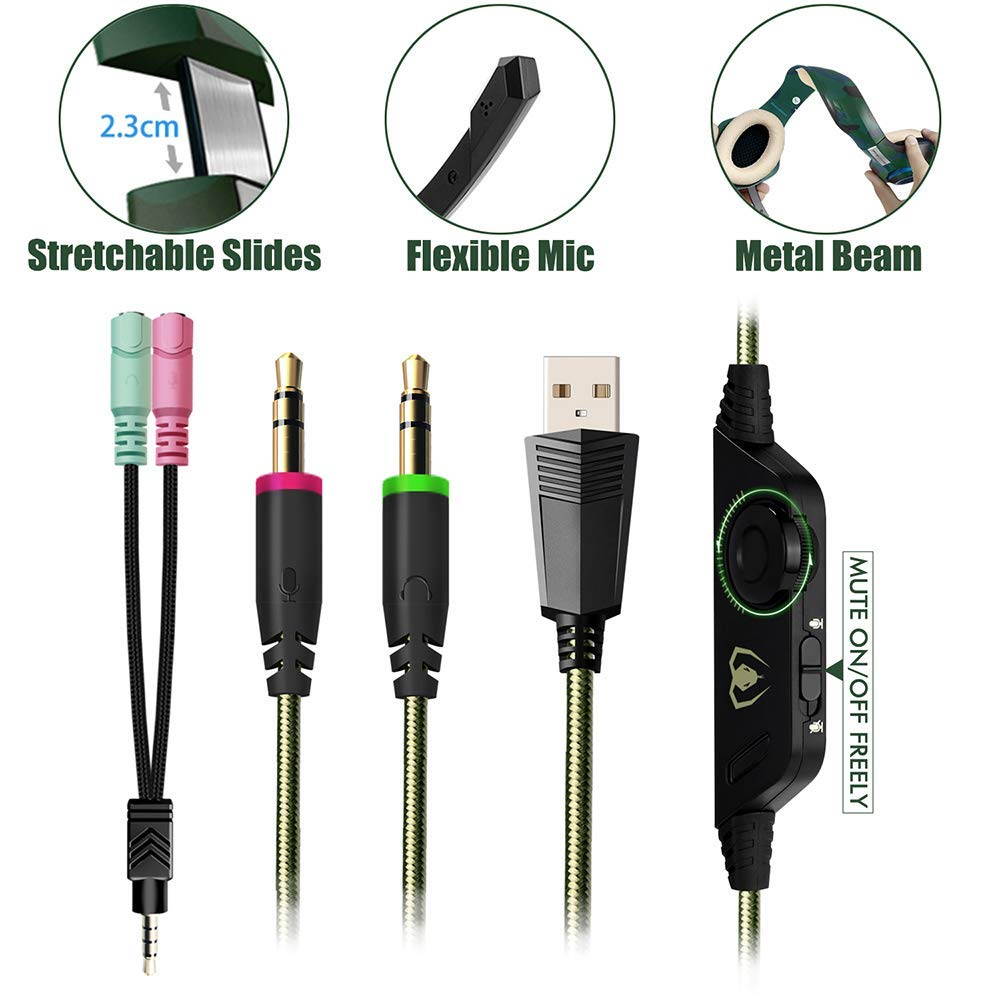 Beexcellent GM-1  Gaming Headset for PS4 Xbox One PC Gaming Headphone with Crystal Stereo Bass Surround Sound, LED Lights & Noise-Isolation Microphone