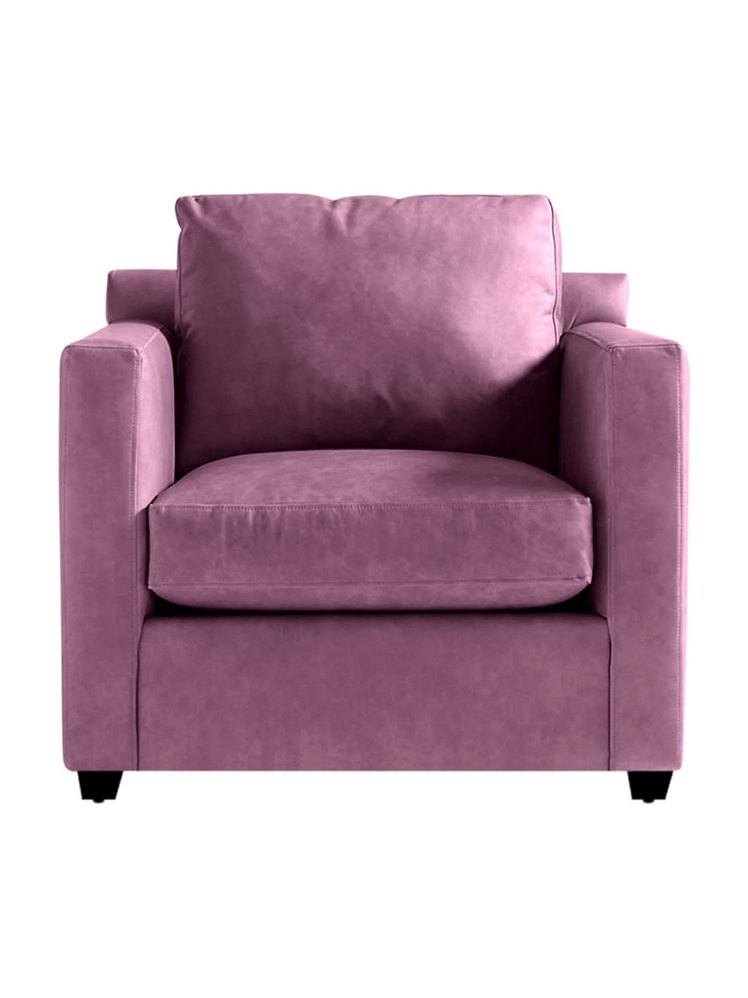Trevi Olive Purple Leather & Neem Wood 1 Seater Sofa