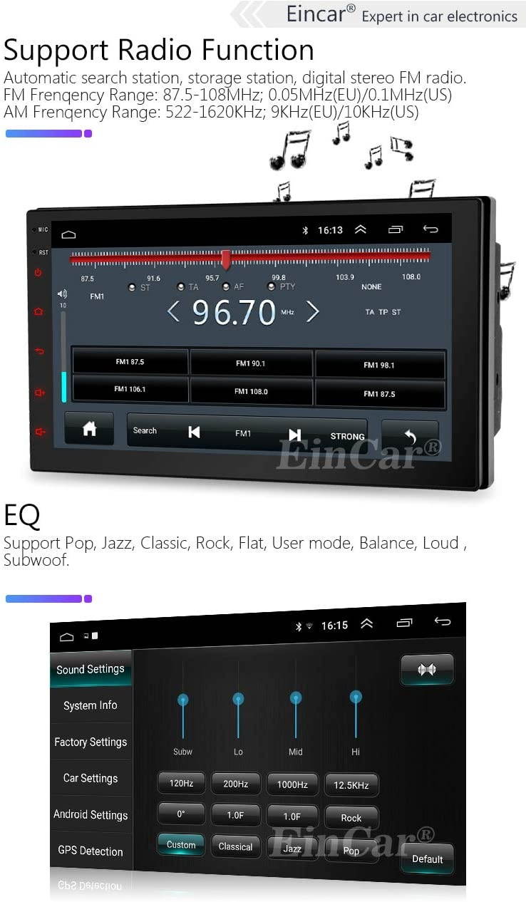 EINCAR Double Din Car Stereo Autoradio Bluetooth System 7 INCH Android 10.0 2 Din Head Unit GPS Navigation In Dash 1080p Video Audio Player Support WiFi USB SD Mirrorlink Capacitive Touchscreen