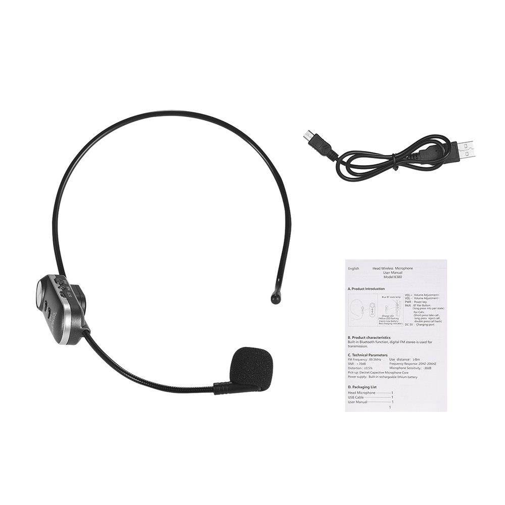 Hands-free Wireless Microphone Megaphone Radio Mic Headset Condenser Microphones with FM Sending and BT Function for Tour Guide