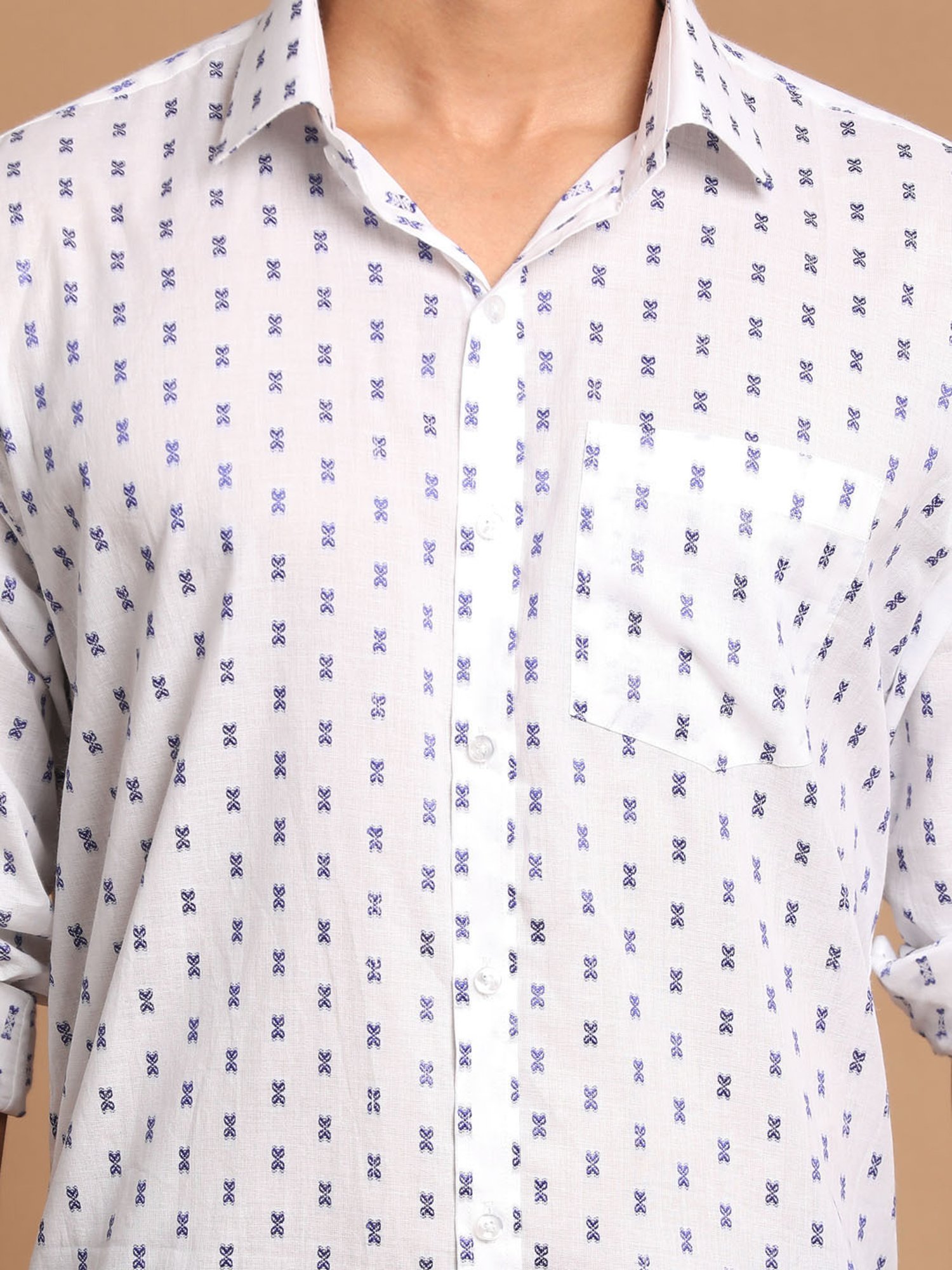 VASTRAMAY Sky Blue Regular Fit Self Design Shirt