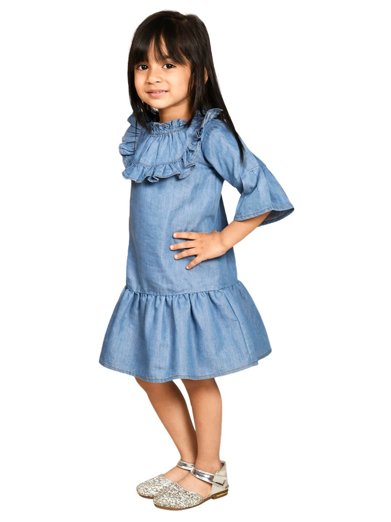 LilPicks Kids Blue Solid Dress