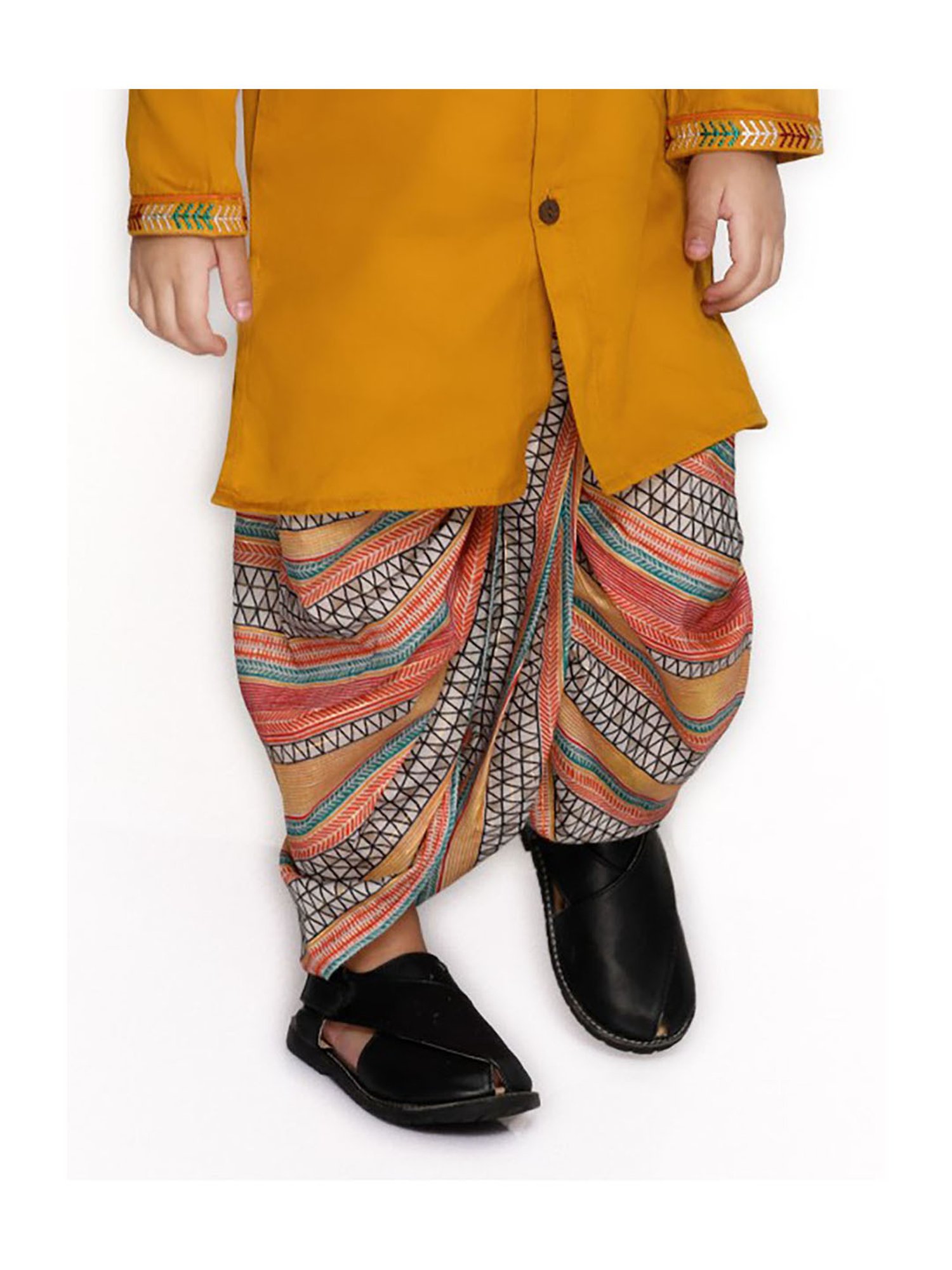 Saka Designs Kids Mustard Solid Full Sleeves Kurta with Dhoti