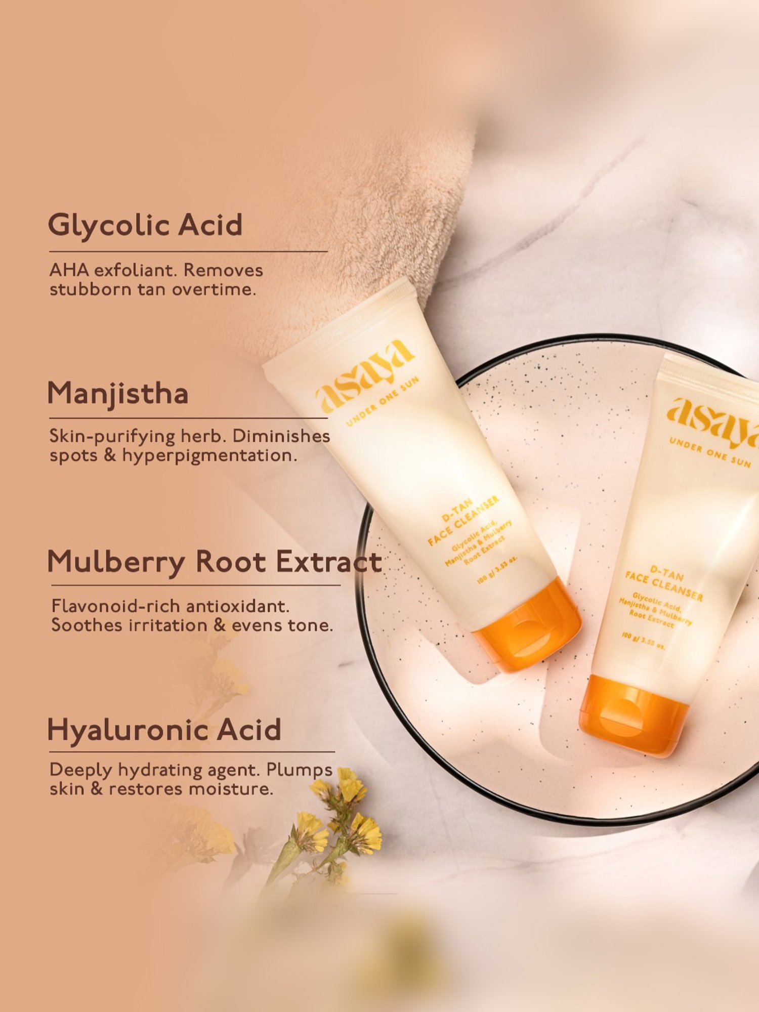 Asaya Manjistha & Glycolic Acid D-Tan Face Cleanser  - 100 gm