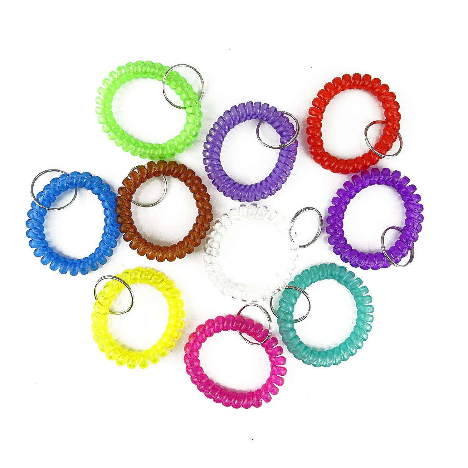 Honbay Flexible Spiral Coil Wrist Band Key Ring Chain, Pack of 10, Assorted colors