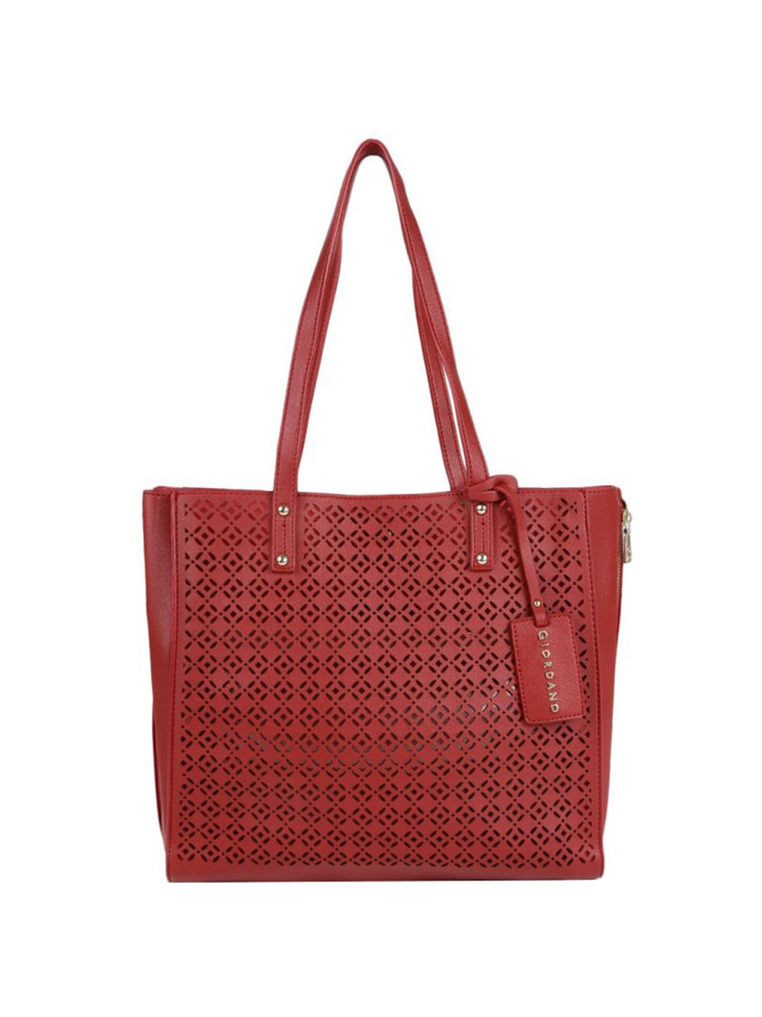 Giordano Red Cut Work Medium Tote Handbag