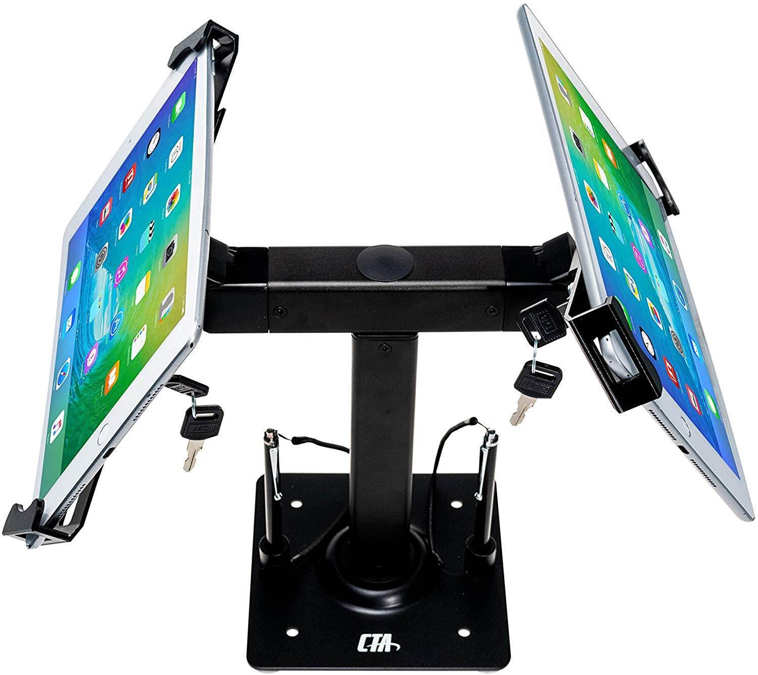 Tablet Stand, CTA Digital Security Kiosk Dual Stand for 7-14" Tablets/iPad 10.2-Inch (7th Gen.)/12.9-Inch iPad Pro/ 11-Inch iPad Pro/iPad 6, iPad Mini 5/iPad Air 3/Surface Pro 4 & More (Black)