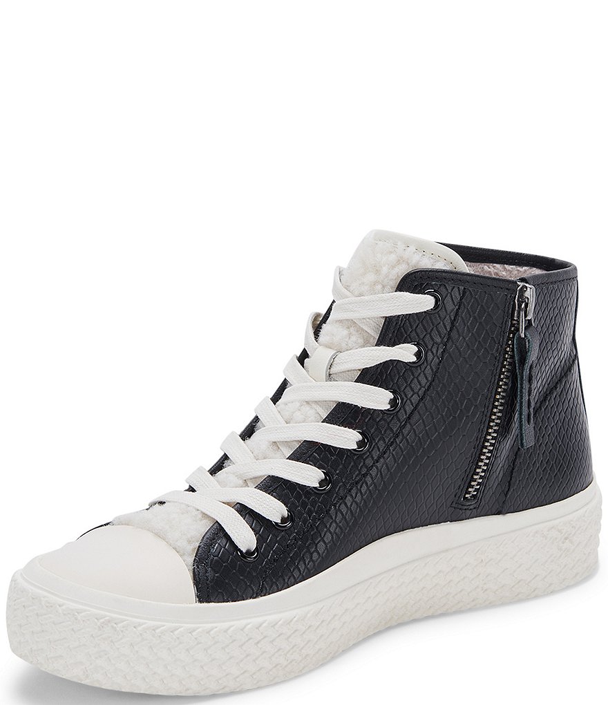 Dolce Vita Veola Plush Embossed Leather Faux Shearling High Top Sneakers
