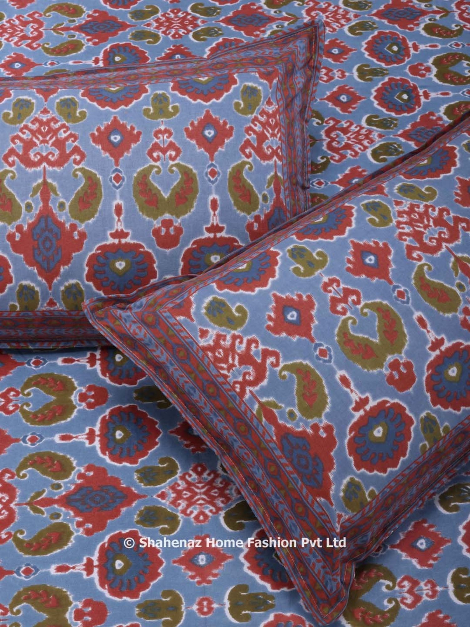 Shahenaz Blue 120 TC Cotton Mahi Double Bedsheet with 2 Pillow Covers