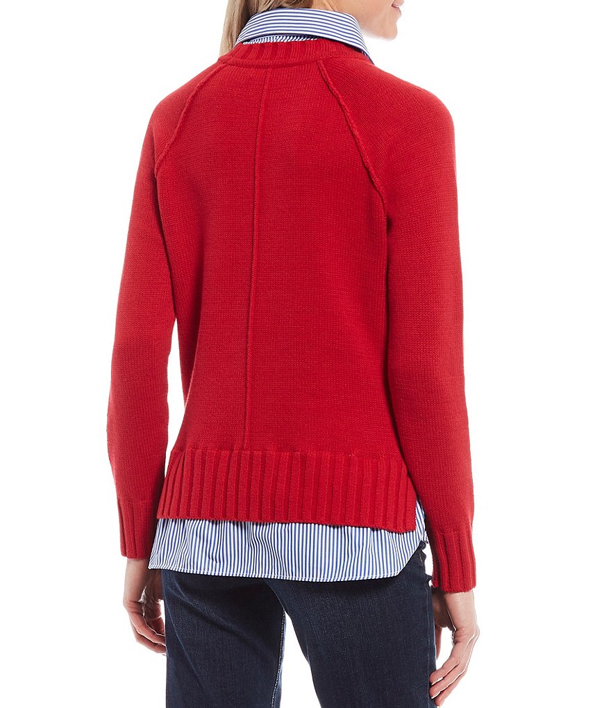 Lauren Ralph Lauren Petite Size Gristen Cotton Twofer Sweater
