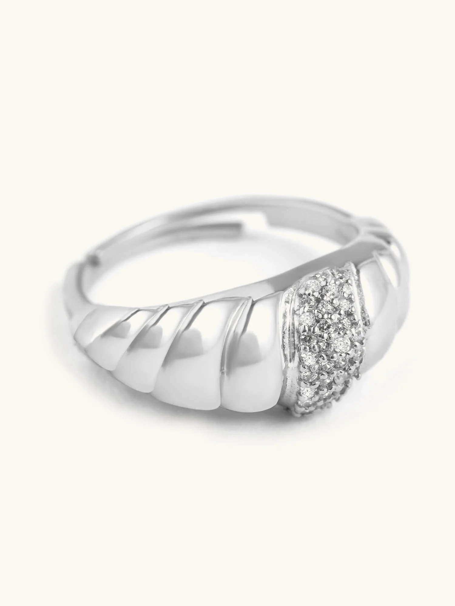 Mabel 92.5 Sterling Silver Rhodium-Plated Studded Croissant Adjustable Ring