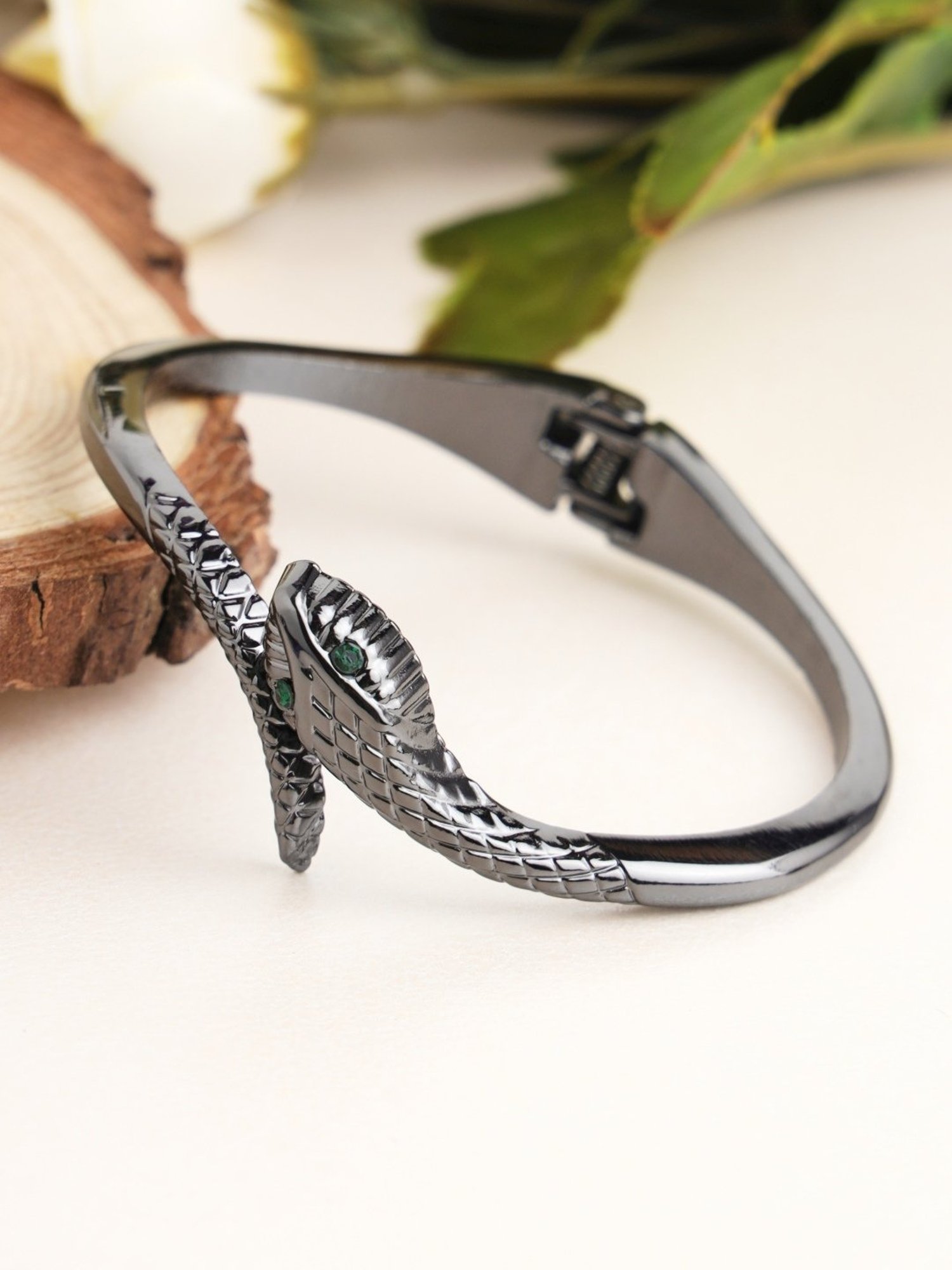 Prita by Priyaasi Blue-Eyed Studded Snake Gunmetal-Plated Bracelet
