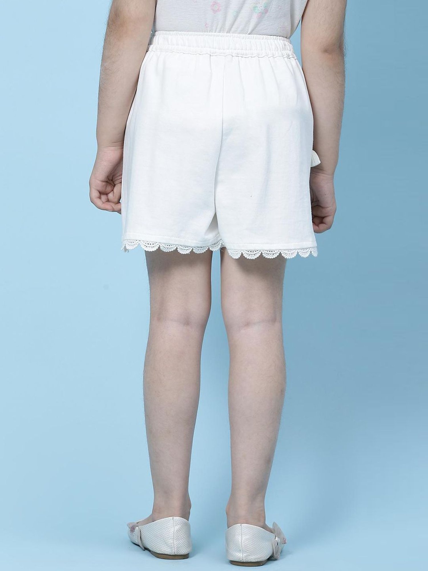 BIBA Girls White Cotton Shorts
