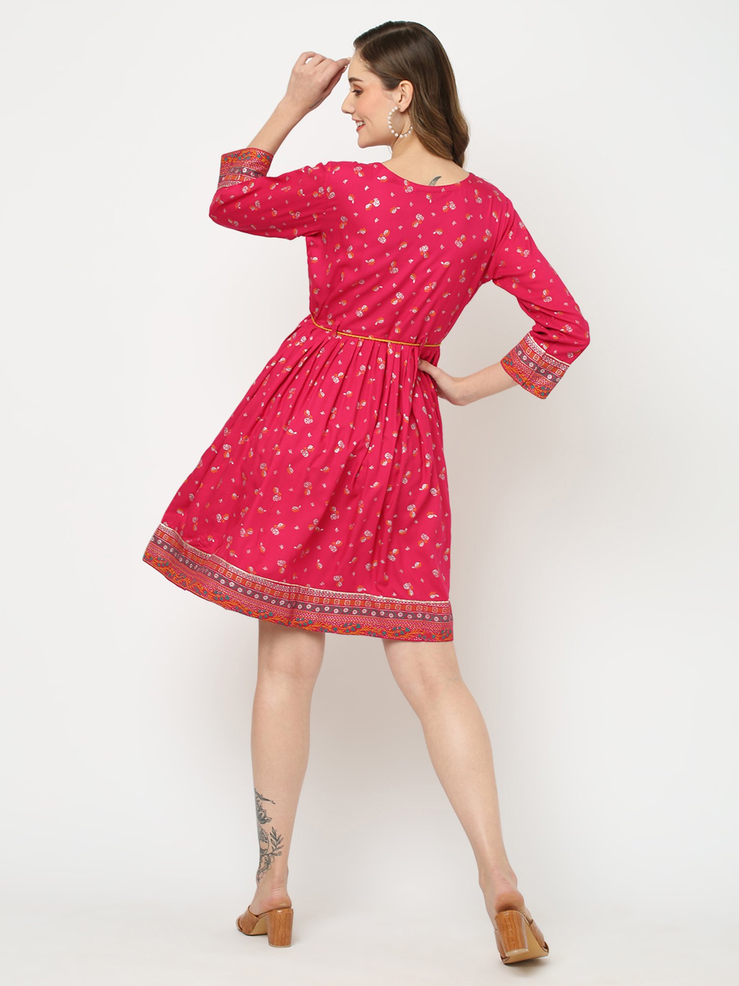 KIANA Pink Printed A-Line Dress