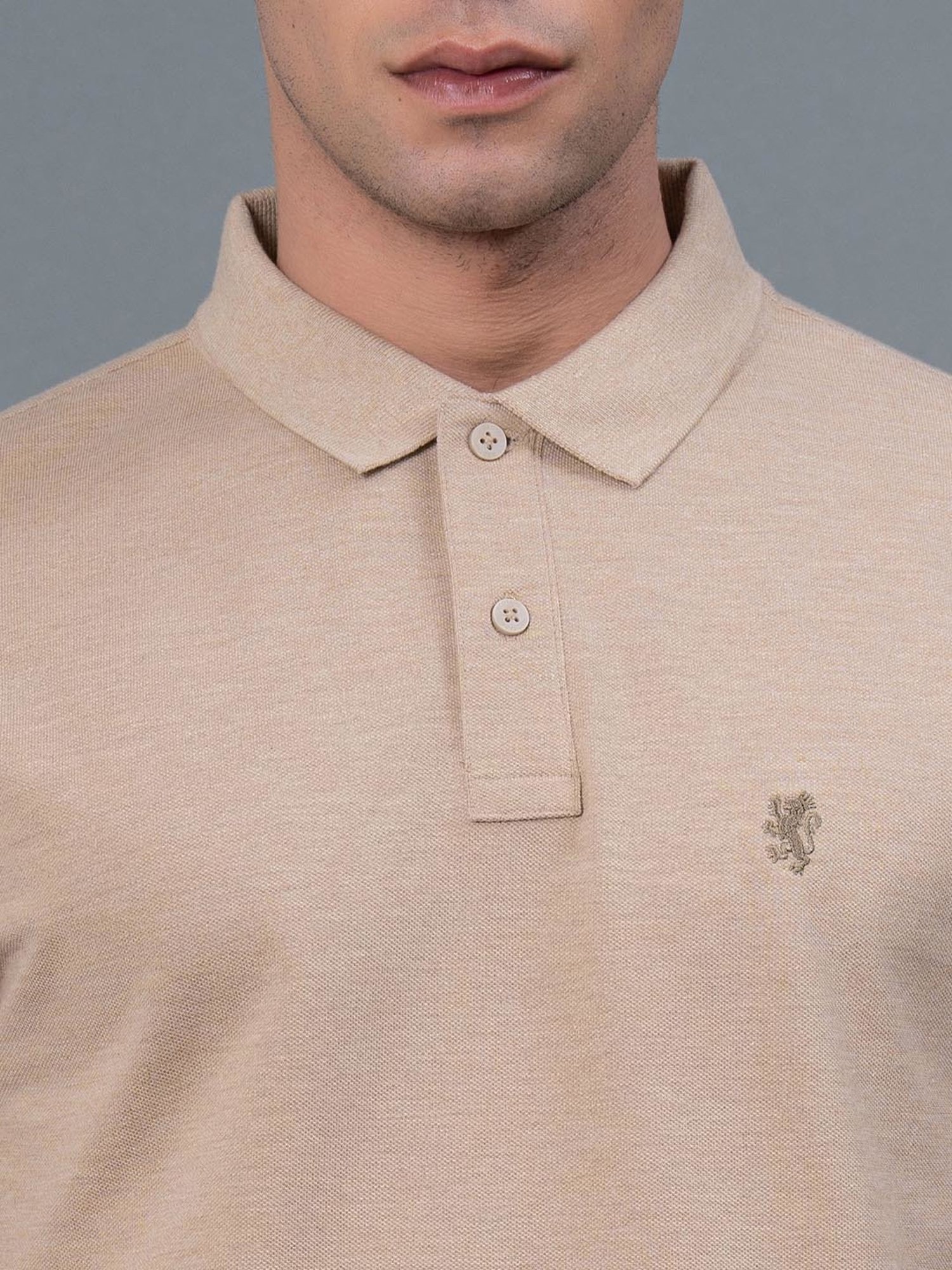 Red Tape Beige Melange Regular Fit Polo T-Shirt