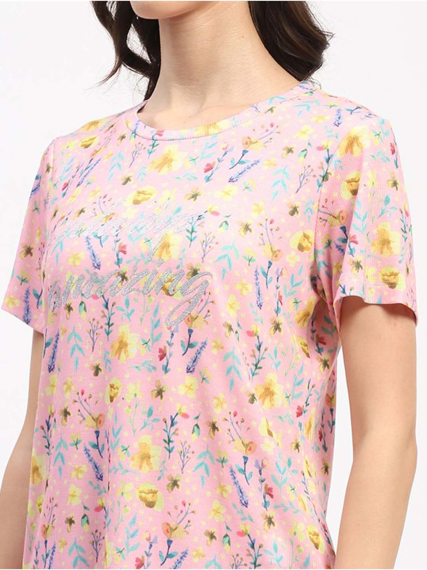 MADAME M Secret Pink Printed T-Shirt Pyjamas Set