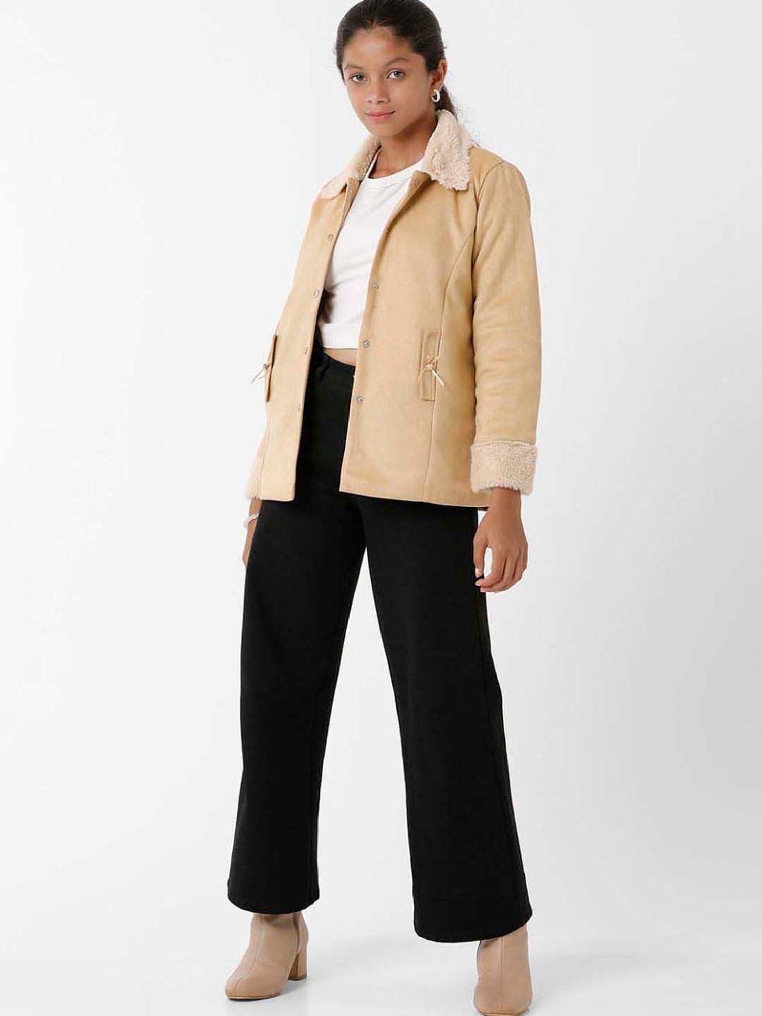 Kate & Oscar Kids Beige Regular Fit Full Sleeves Jacket