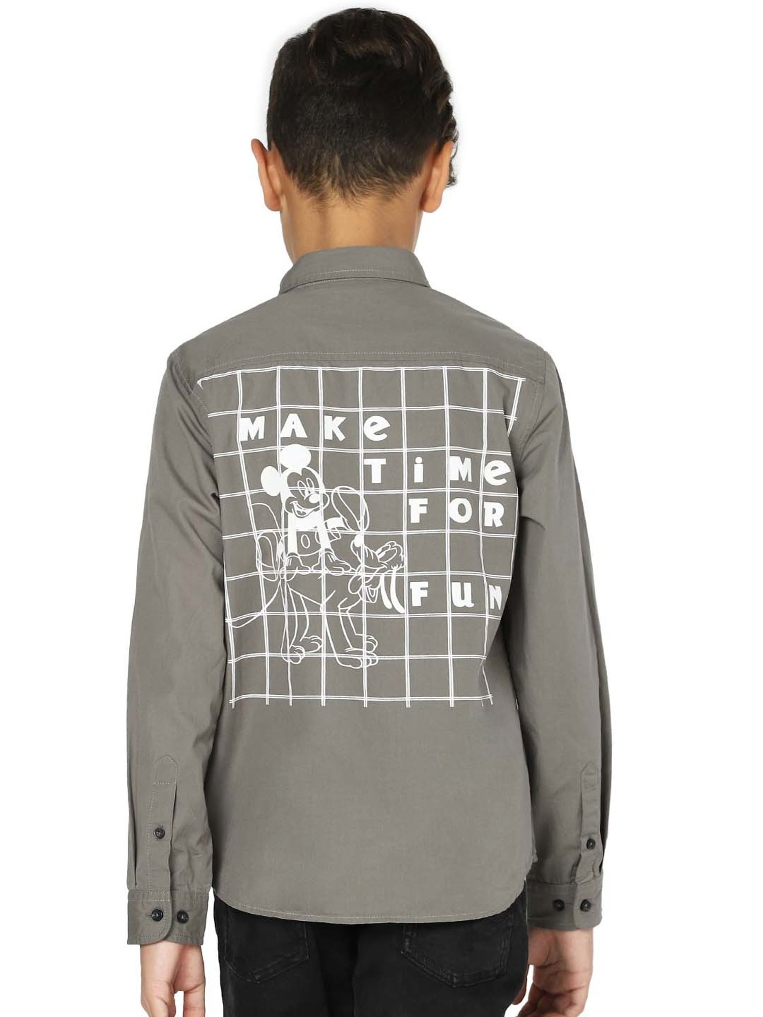 Jack & Jones Junior Charcoal Grey Cotton Printed Full Sleeves Shirt