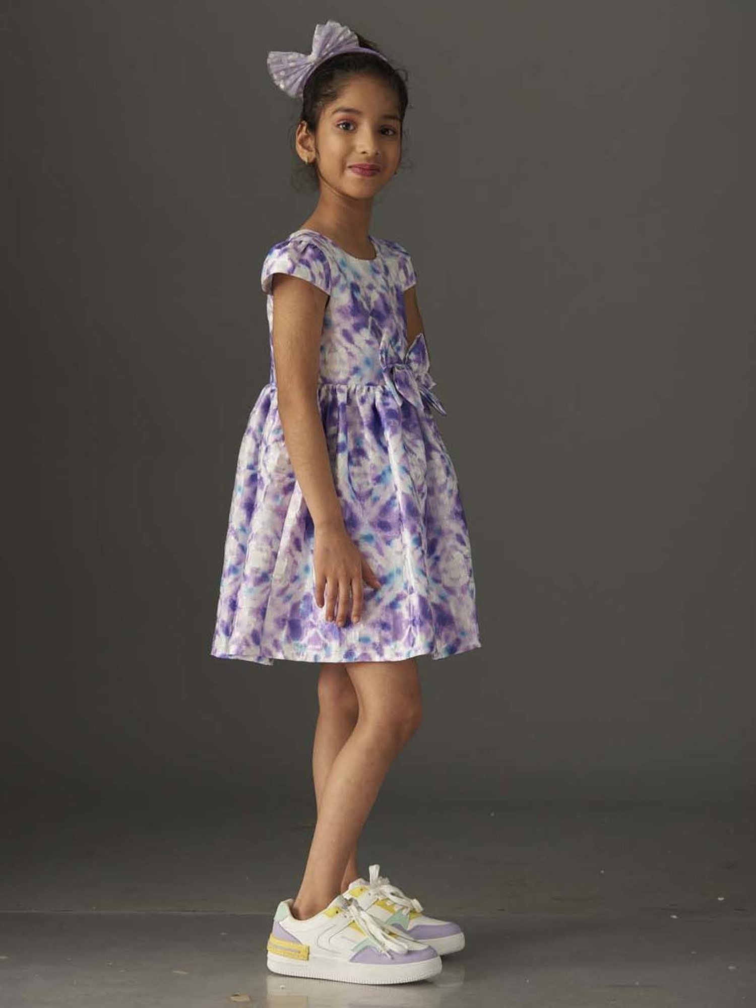 KidsDew Kids Purple & White Printed Dress