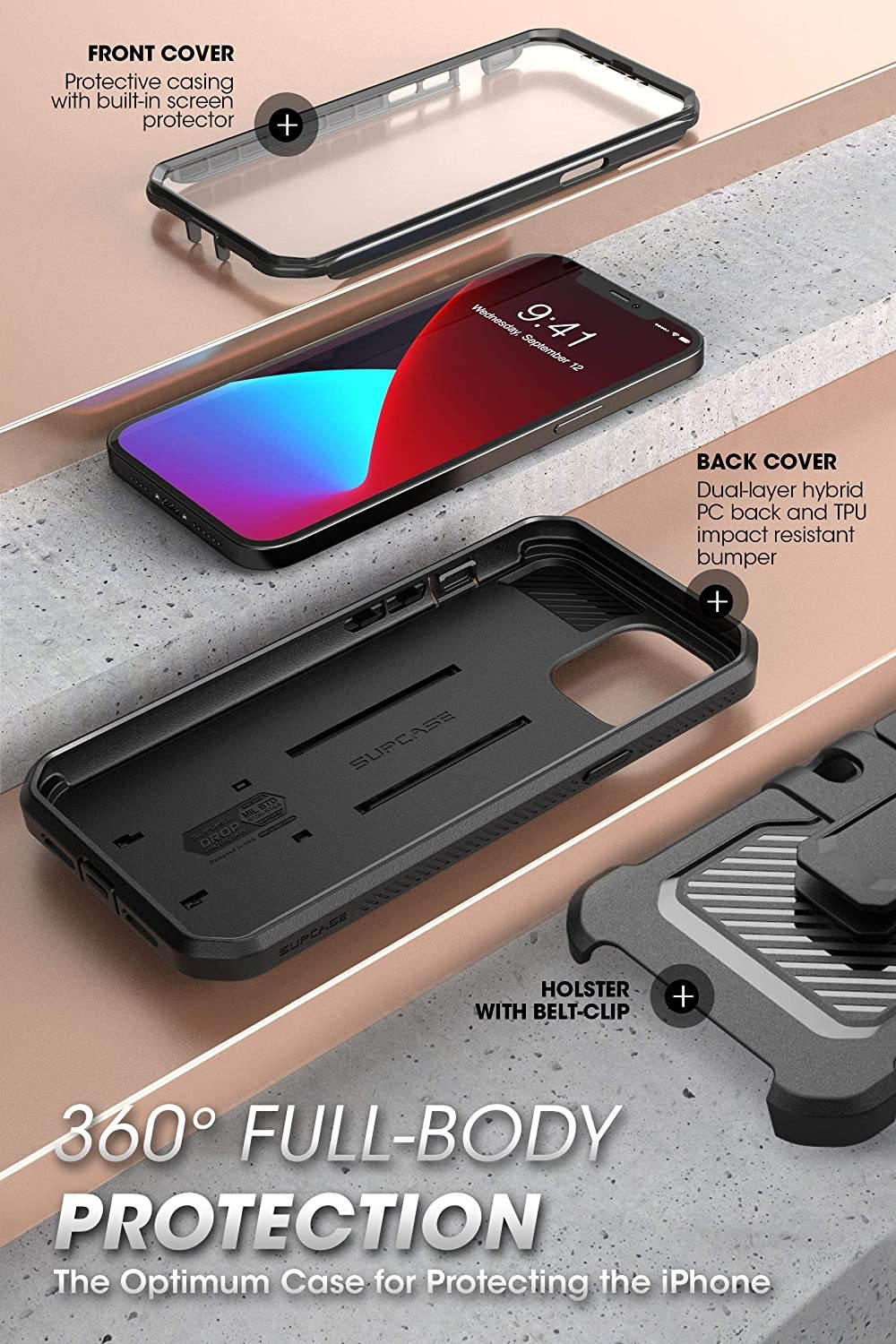 SUPCASE Unicorn Beetle Pro Series Case for iPhone 12 Pro Max (2020 Release) 6.7 Inch Built-in Screen Protector Full-Body Rugged Holster Case(Black)