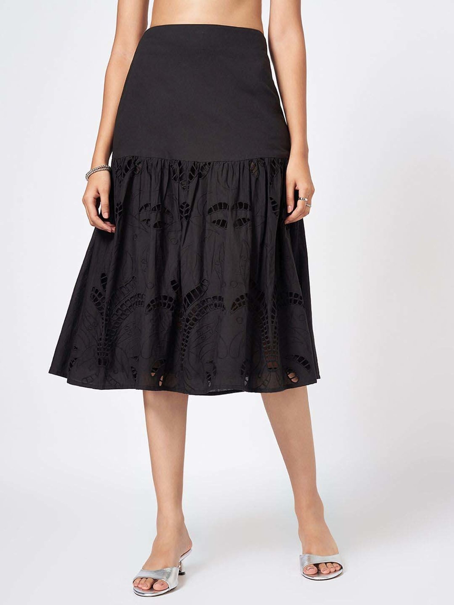 Honey by Pantaloons Black Self Pattern A-Line Skirt