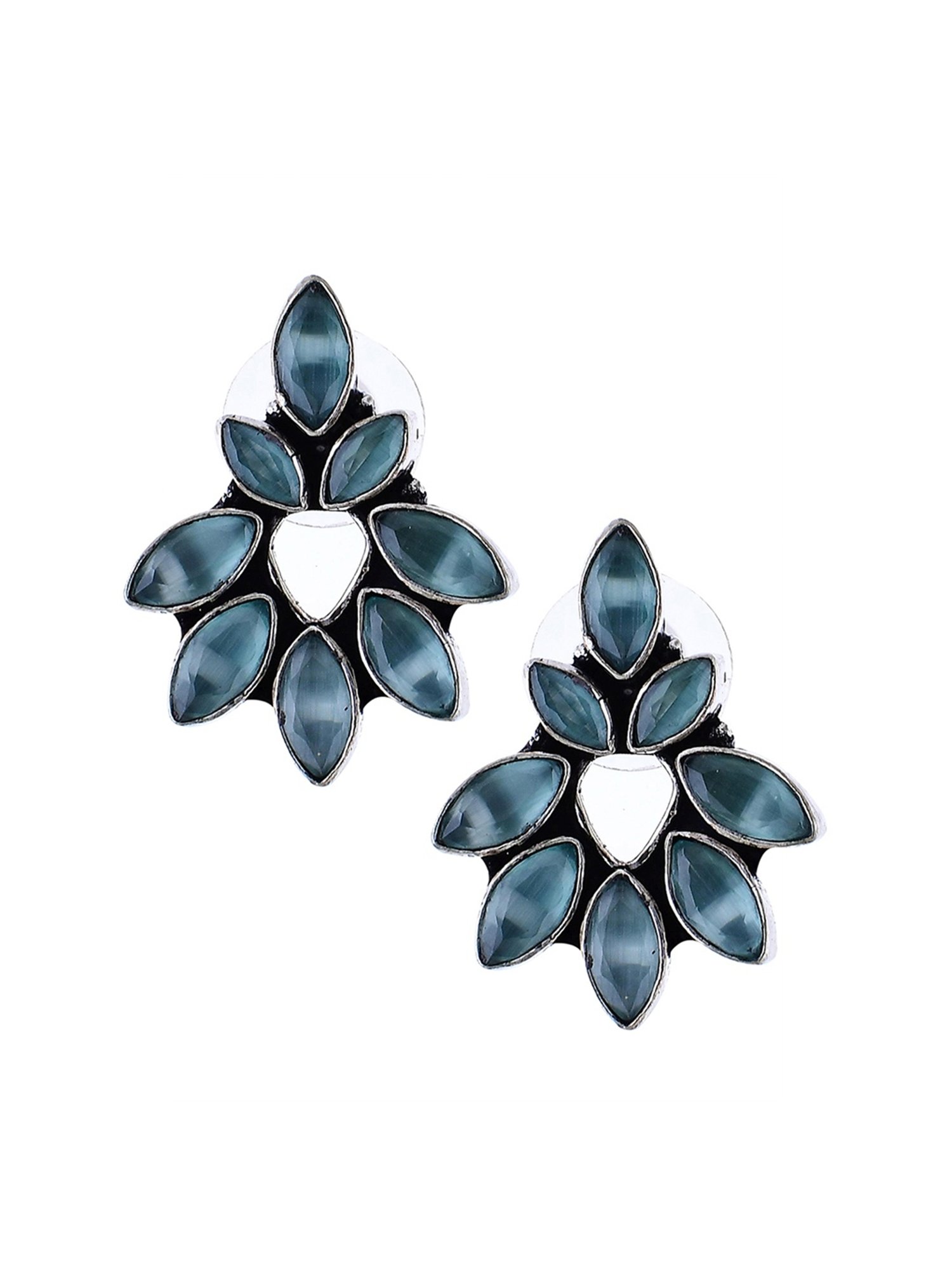 Imli Street Green Silver Tone Stone-Studded Handcrafted Stud Earrings