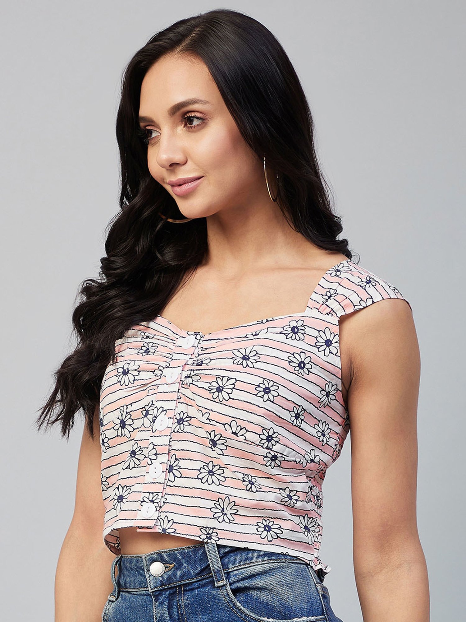 Carlton London Pink Floral Print Crop Top
