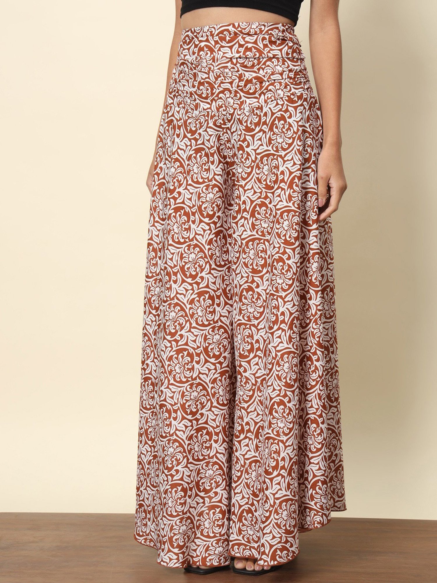 Trend Arrest Brown & White Printed High Rise Palazzos
