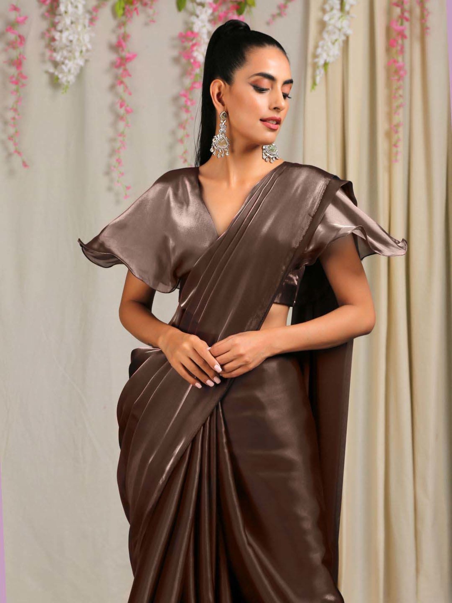 Swtantra Brown Woven Pattern Readymade Blouse