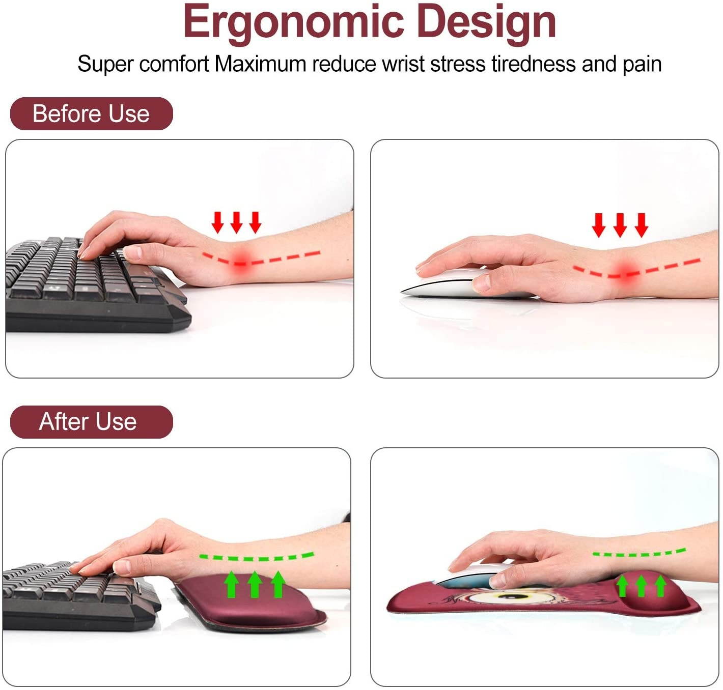 Keyboard Pad Wrist Rest Mouse Pad, ToLuLu Gel Ergonomic Mouse Pads Wrist Support for Computer Laptop Home Office, Mousepad Keyboard Wrist Support with Memory Foam for Easy Typing Pain Relief, Cute Owl