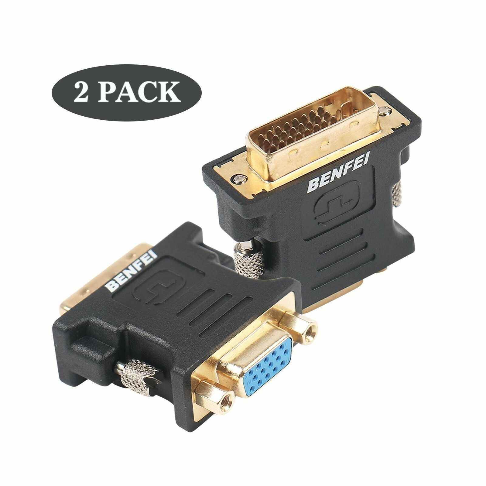 DVI-I to VGA Adapter, Benfei 2 Pack DVI 24+5 to VGA Male to Female Adapter wi...