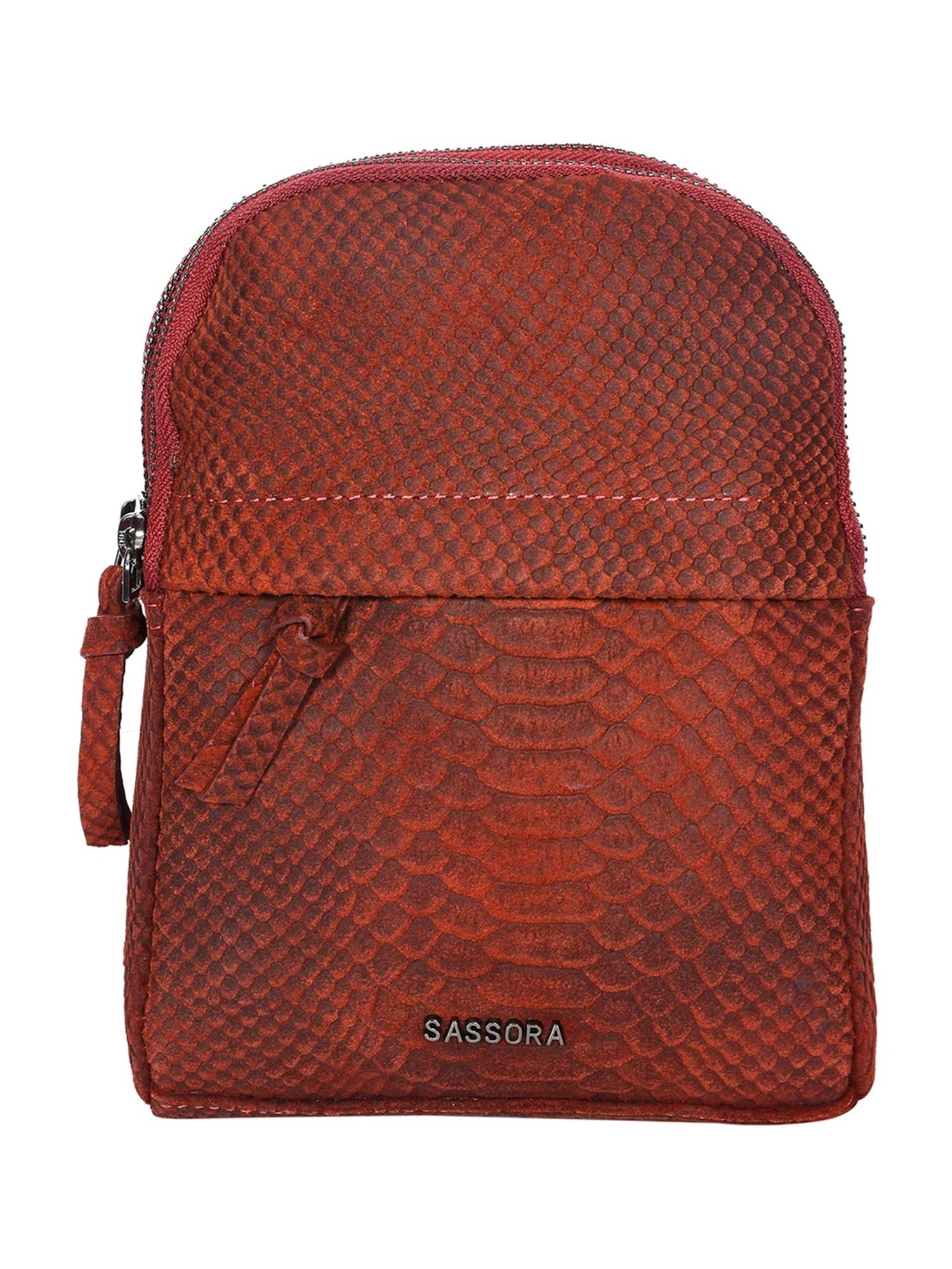SASSORA Red MEI Animal Effect Small Leather Backpack