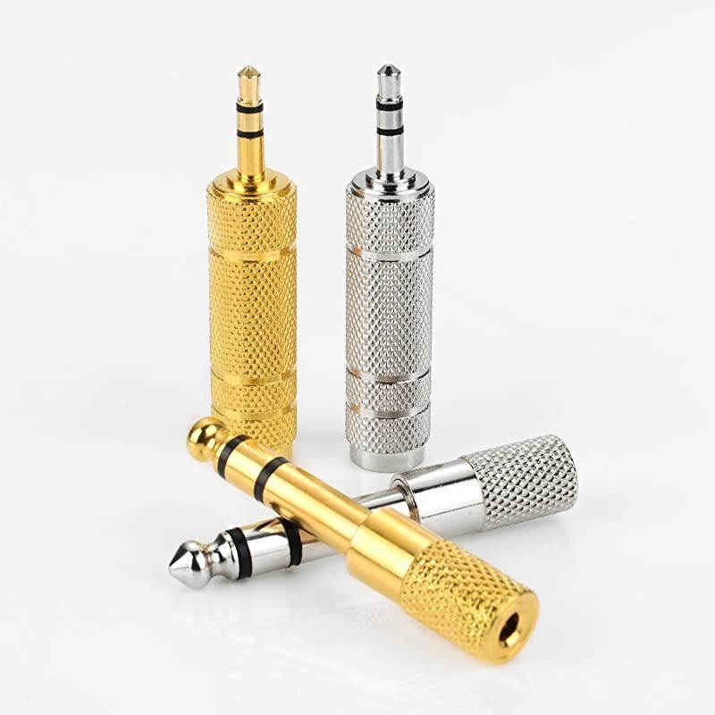 4 Pieces Headphone Adapter 635 mm 14 Inch Male to 35 mm Female and Audio Stereo Plug 35 mm Male to 635 mm 14 Inch Female