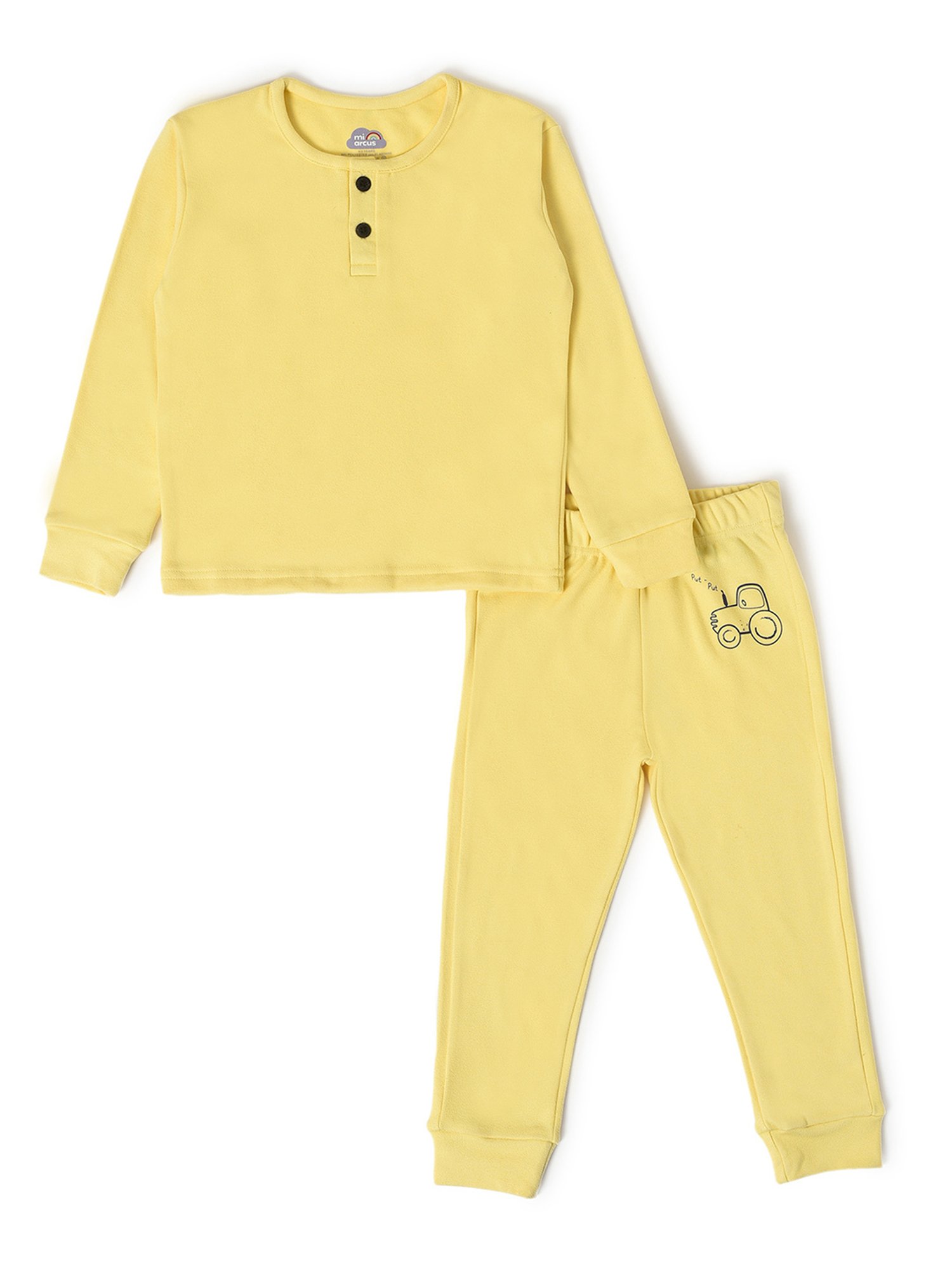 MiArcus Kids Yellow Solid Full Sleeves Thermal T-Shirt with Thermal Joggers