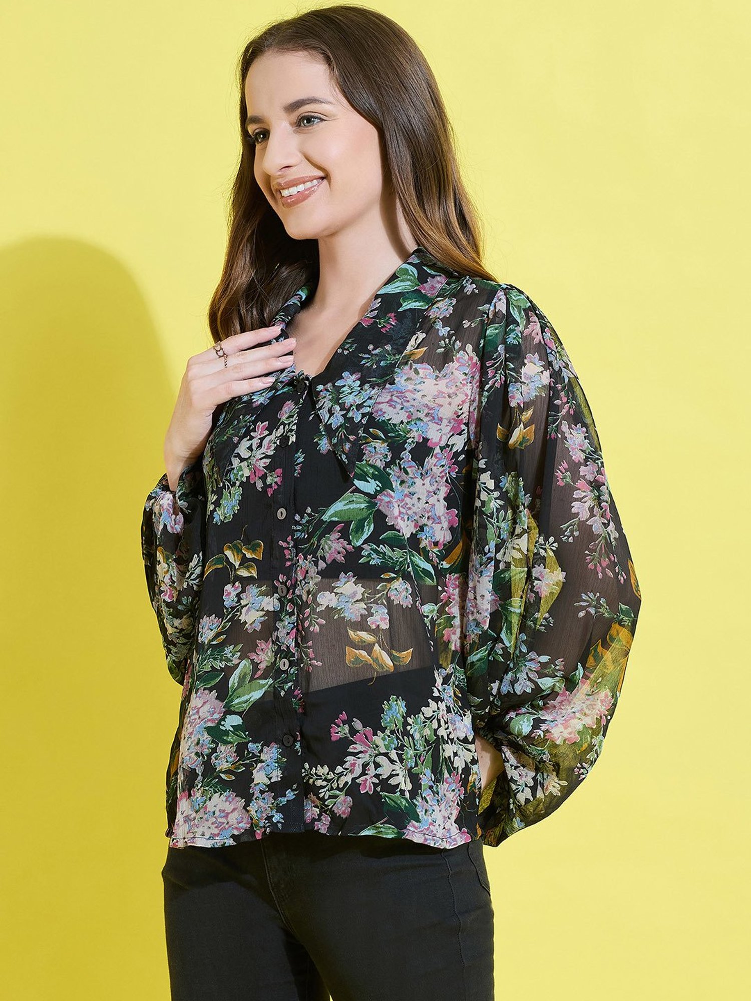 Anvi Be Yourself Black Printed Shirt