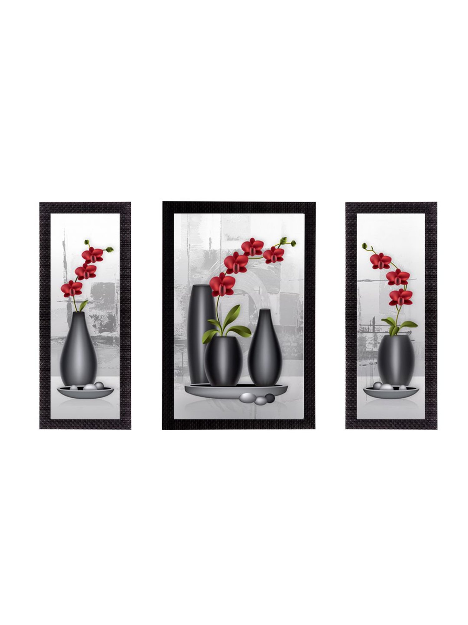 eCraftIndia Set of 3 Botanical Floral Satin Matt Texture UV Art Painting
