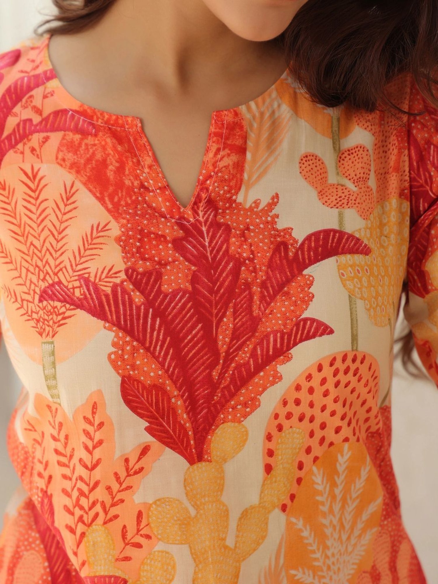 Rain and Rainbow Orange Cotton Printed Tunic & Pant Set