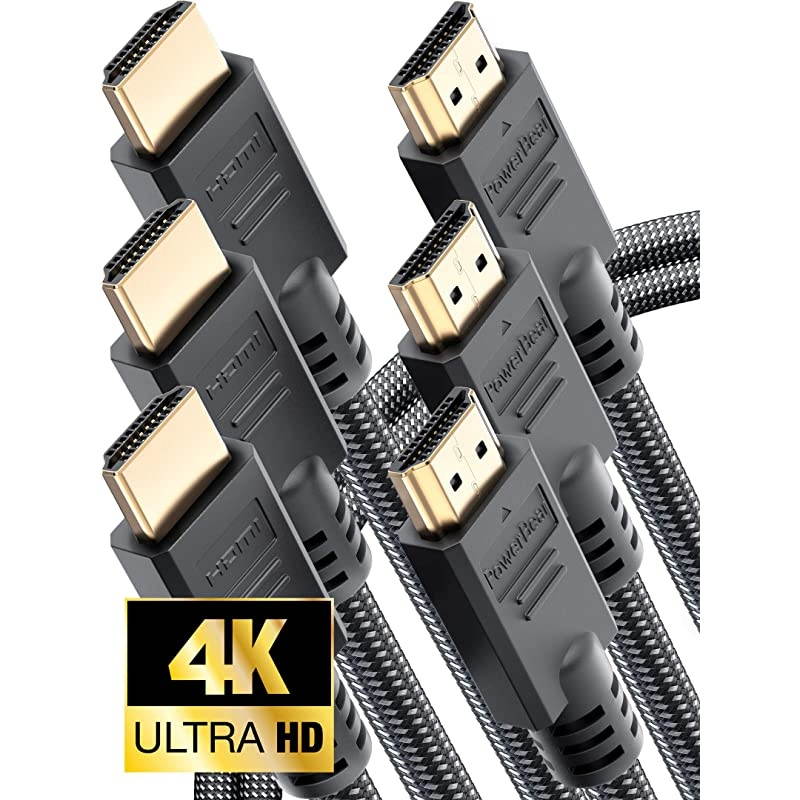4K HDMI Cable 6 ft [3 Pack] High Speed, Braided Nylon & Gold Connectors, 4K @ 60Hz, Ultra HD, 2K, 1080P Compatible | for Laptop, Monitor, PS5, PS4, Xbox One, Fire TV, Apple TV & More