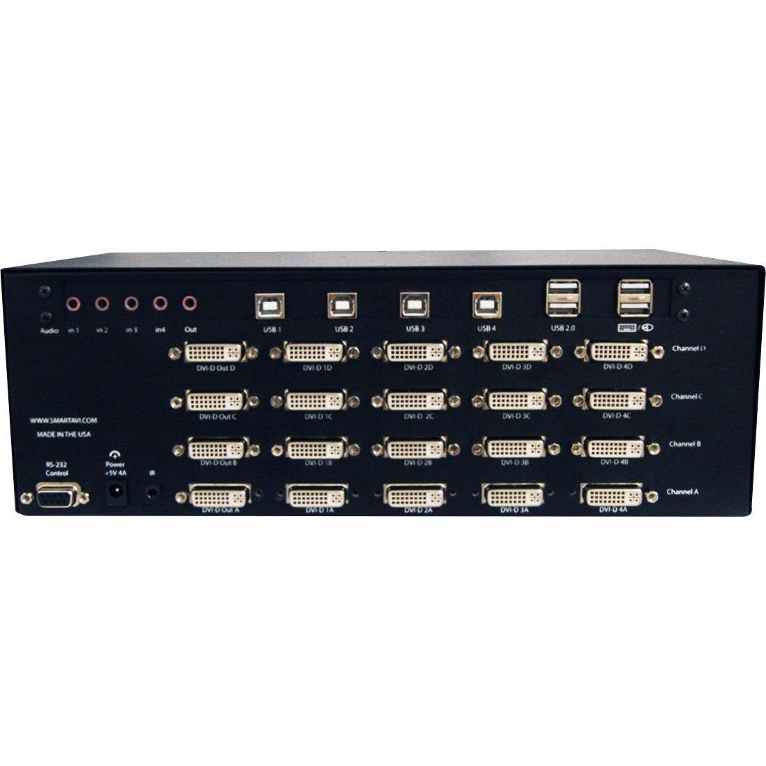 Smartavi DVN-4QUADS 4x4 DVI-D/USB2.0/1.1 /Stereo Audio KVM Switcher
