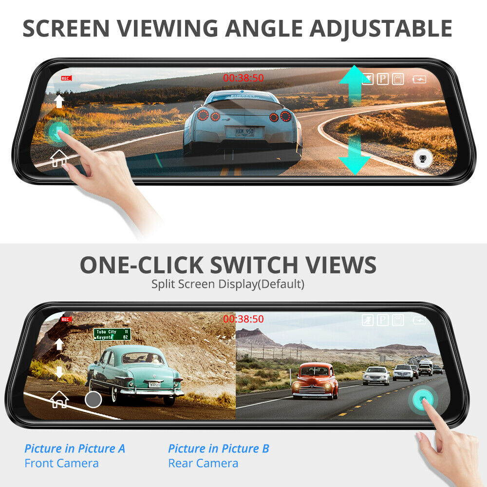 AZDOME PG12 10"FHD Touching 1296P Dash Cam Streaming Media Night Vision Car DVR